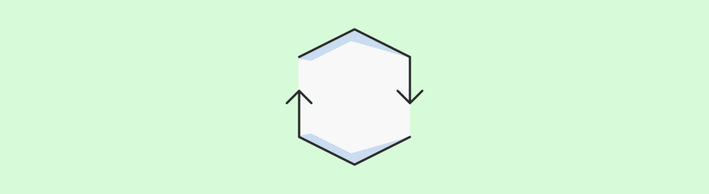 Gestão da mudança: ícone com setas em forma de hexágono remete à etapa de mudança.