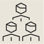 Ícone com três pessoas conectadas em formato de pirâmide.