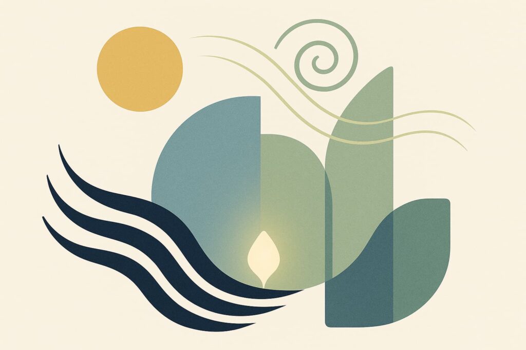 Ilustração abstrata sugerindo elementos de energia e sustentabilidade, grafismos abstratos